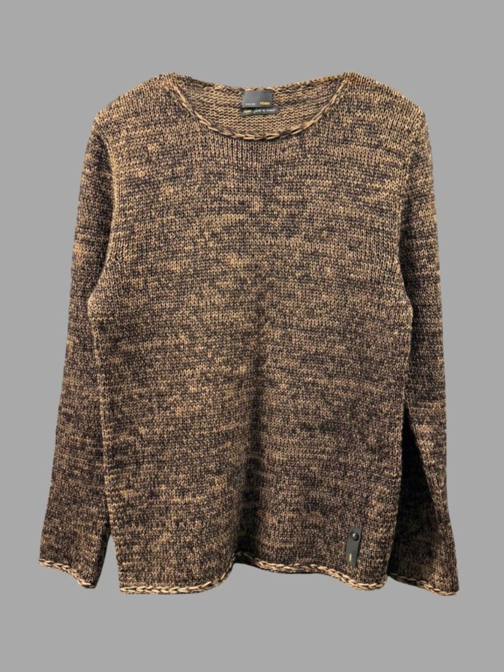 FENDI Brown Handmade Sweater Polyester Blend Knit FATTO A MANO Sz IT 48 US M